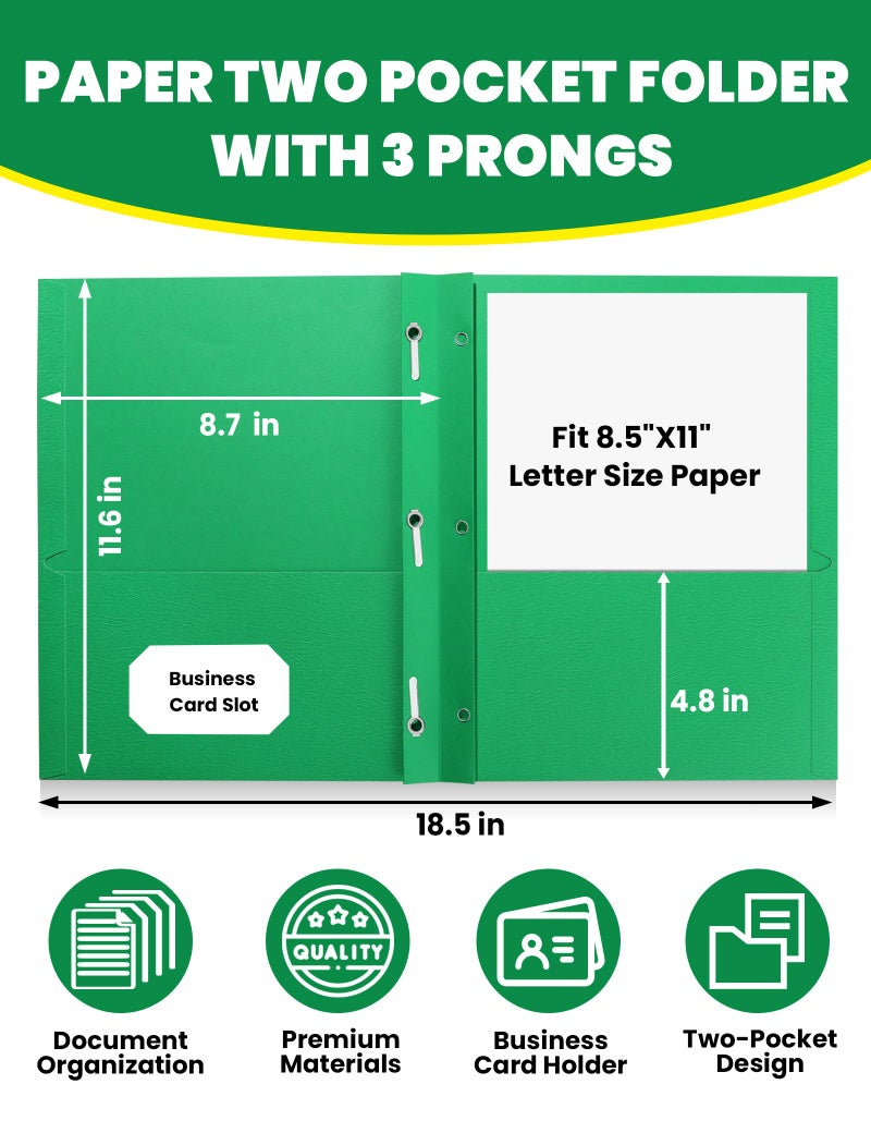 ساني مجلدات SUNEE ذات جيبين ومشابك (عبوة من 25 مجلدًا، أخضر)، مجلدات ورقية بجيبين و3 مشابك تناسب ورق بحجم الرسائل، مجلدات بمشابك للمدرسة والمكتب والمنزل والأعمال - Image 2